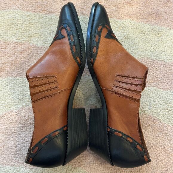 Vintage Footgear Two-Tone Leather Western Shootie Brown Black Cowgirl Boho Retro - Picture 6 of 8